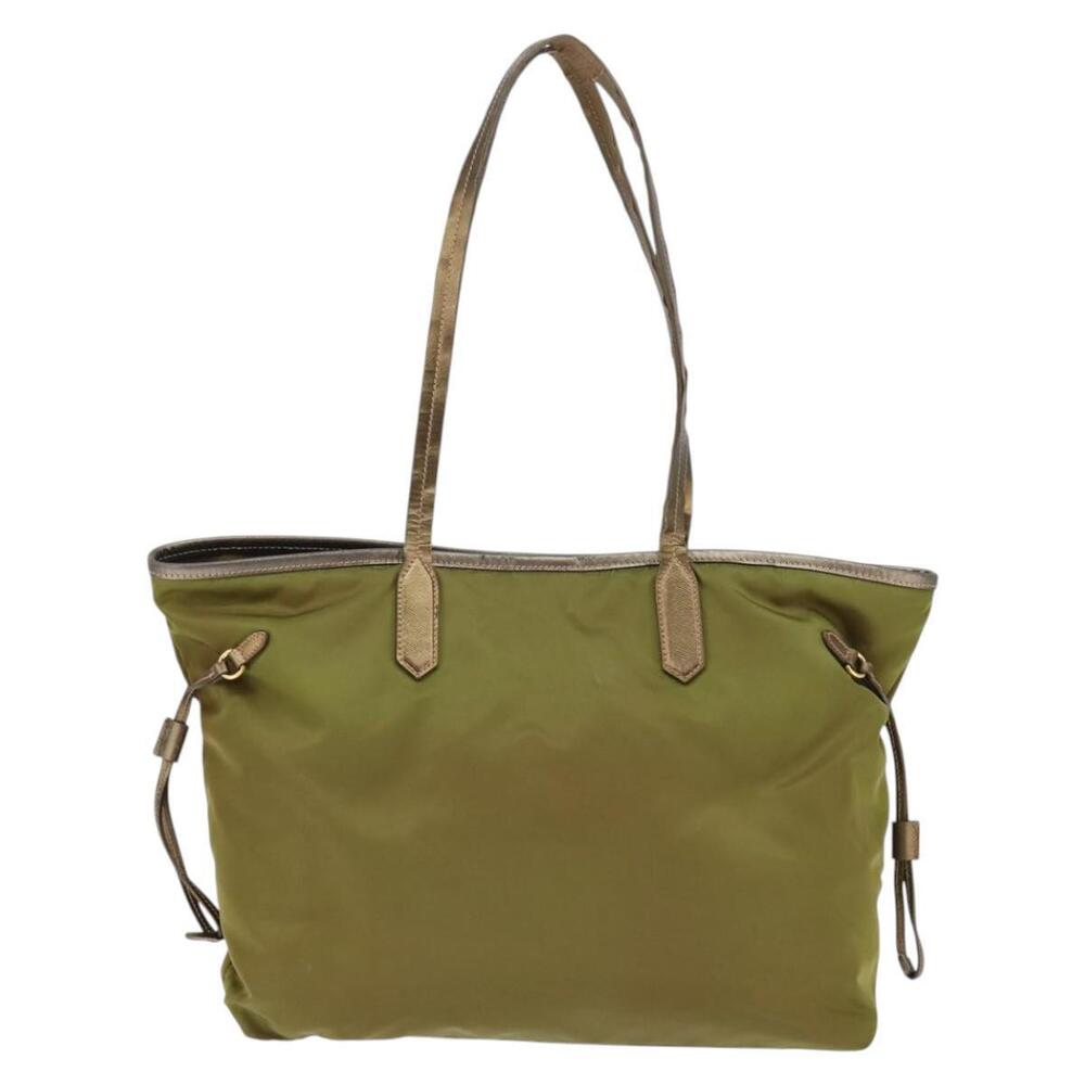 PRADA Tote Bag Nylon Khaki Gold Auth gh915 - Picture 2 of 16